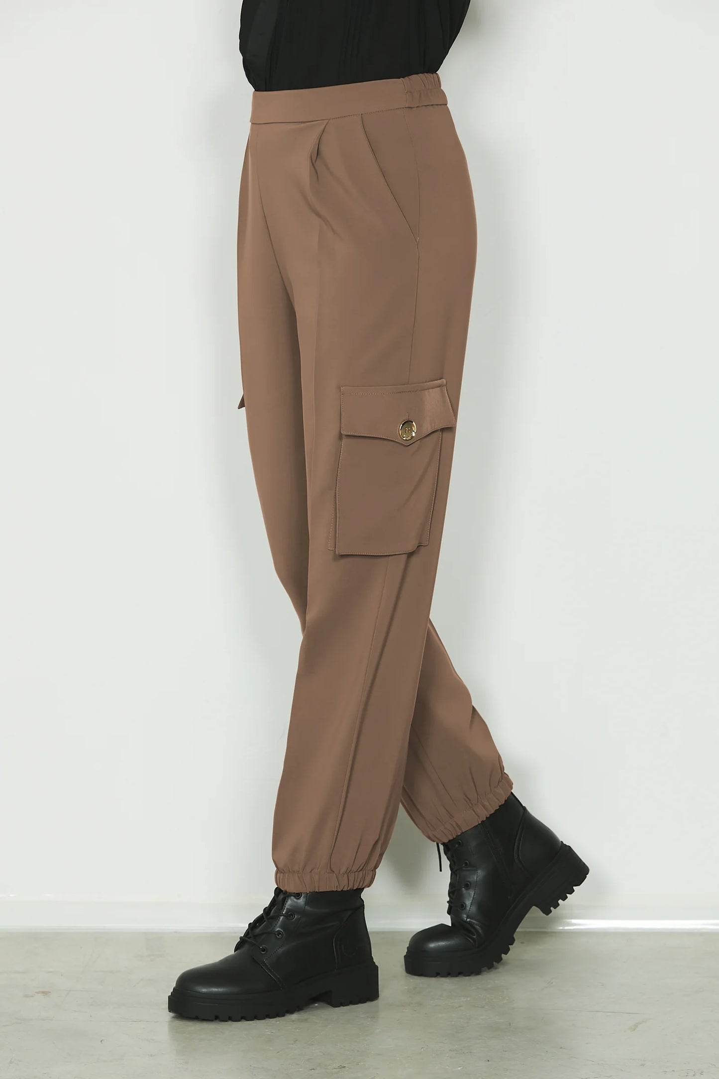PANTALONI VITA ALTA CON ELASTICO PIU' TASCHE FRANCESI