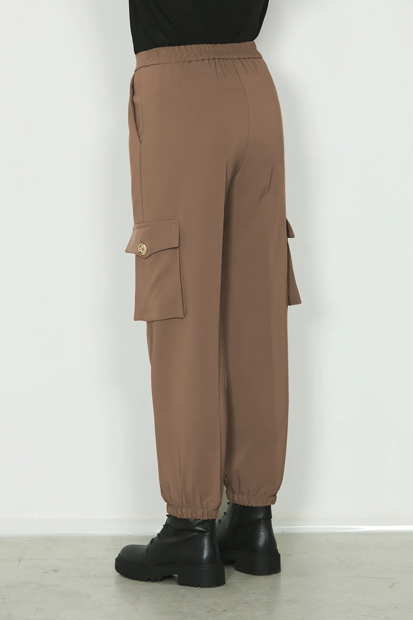 PANTALONI VITA ALTA CON ELASTICO PIU' TASCHE FRANCESI