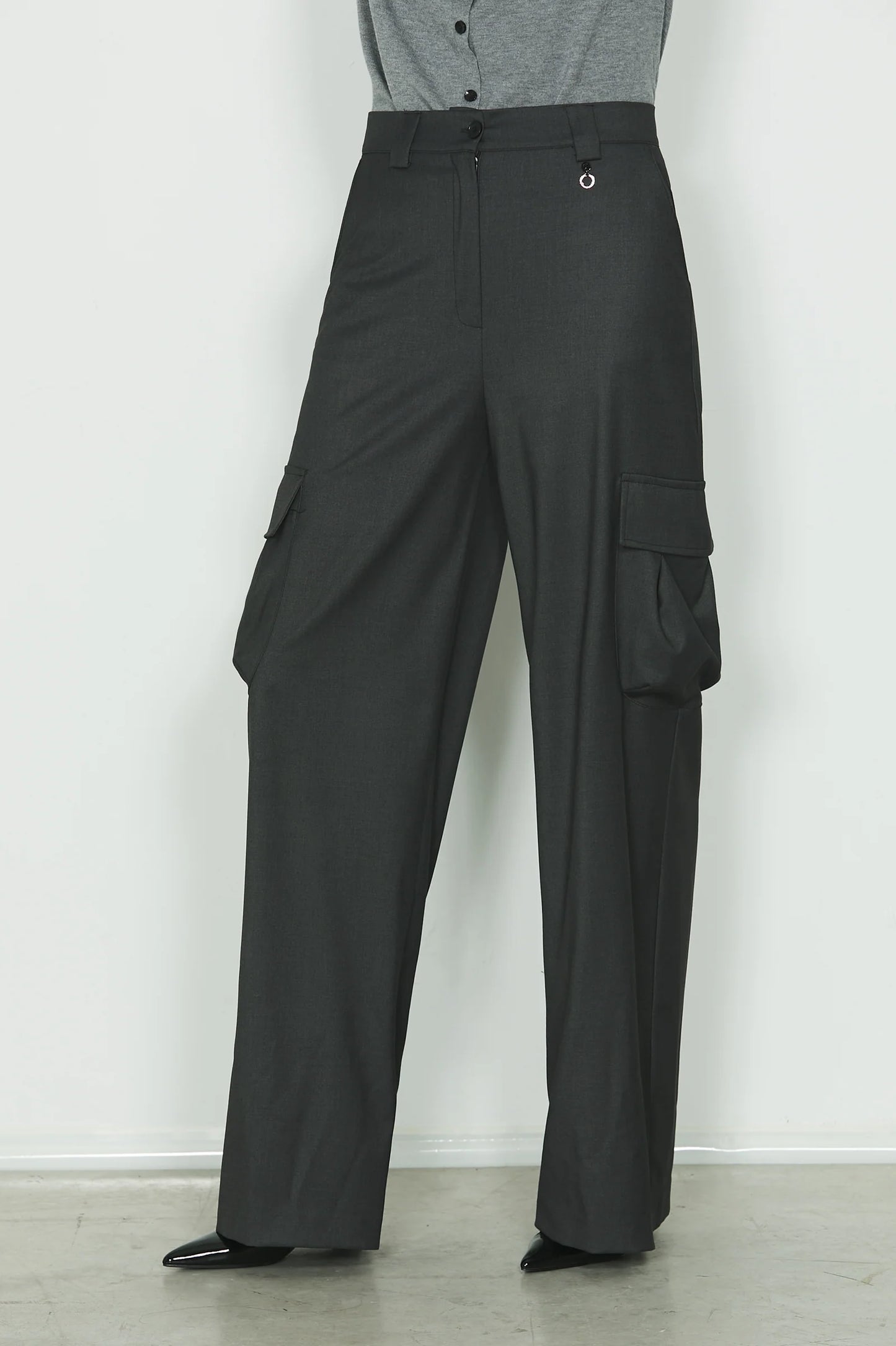 PANTALONI VITA ALTA PALAZZO CON TASCONI