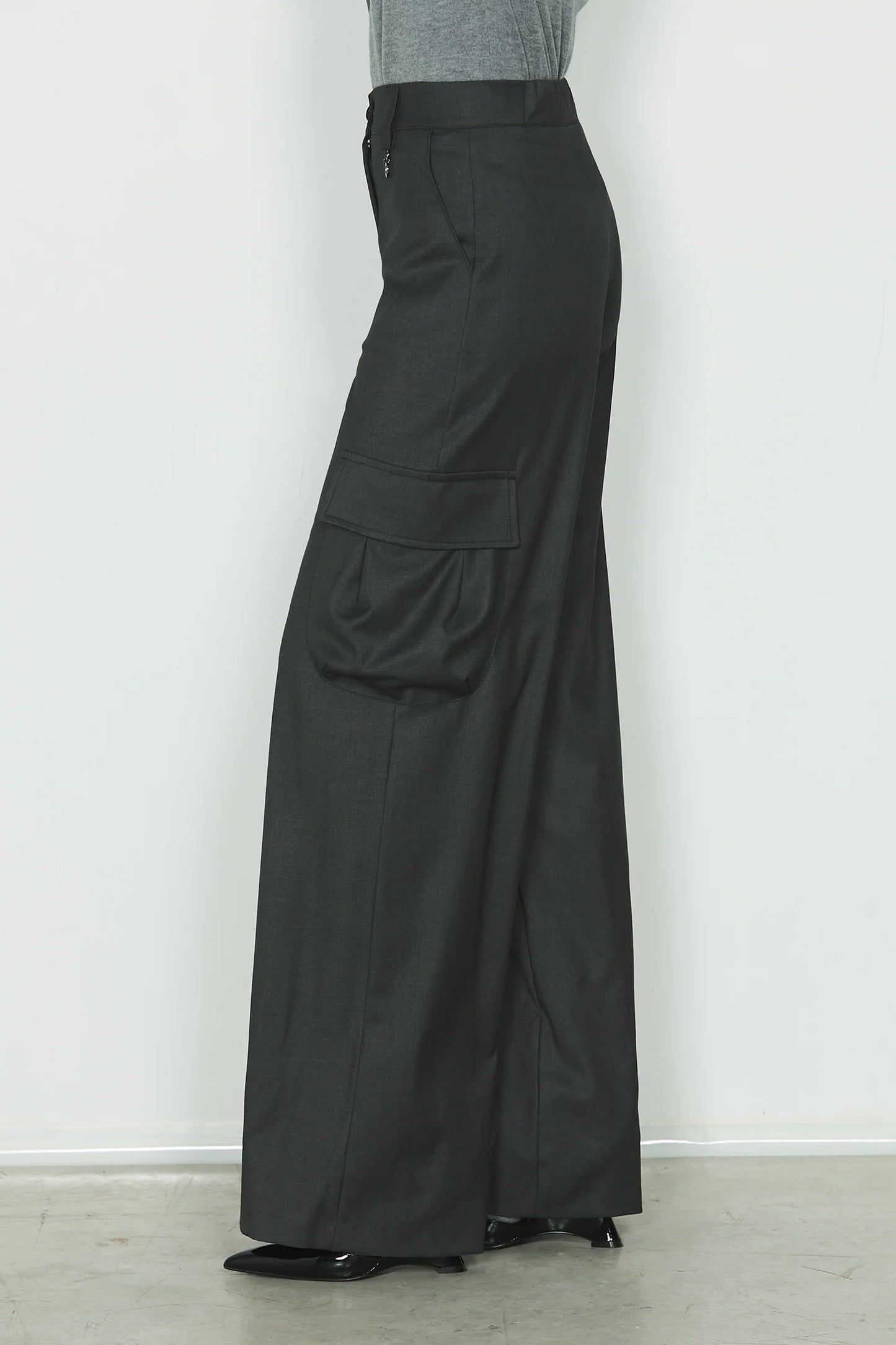 PANTALONI VITA ALTA PALAZZO CON TASCONI