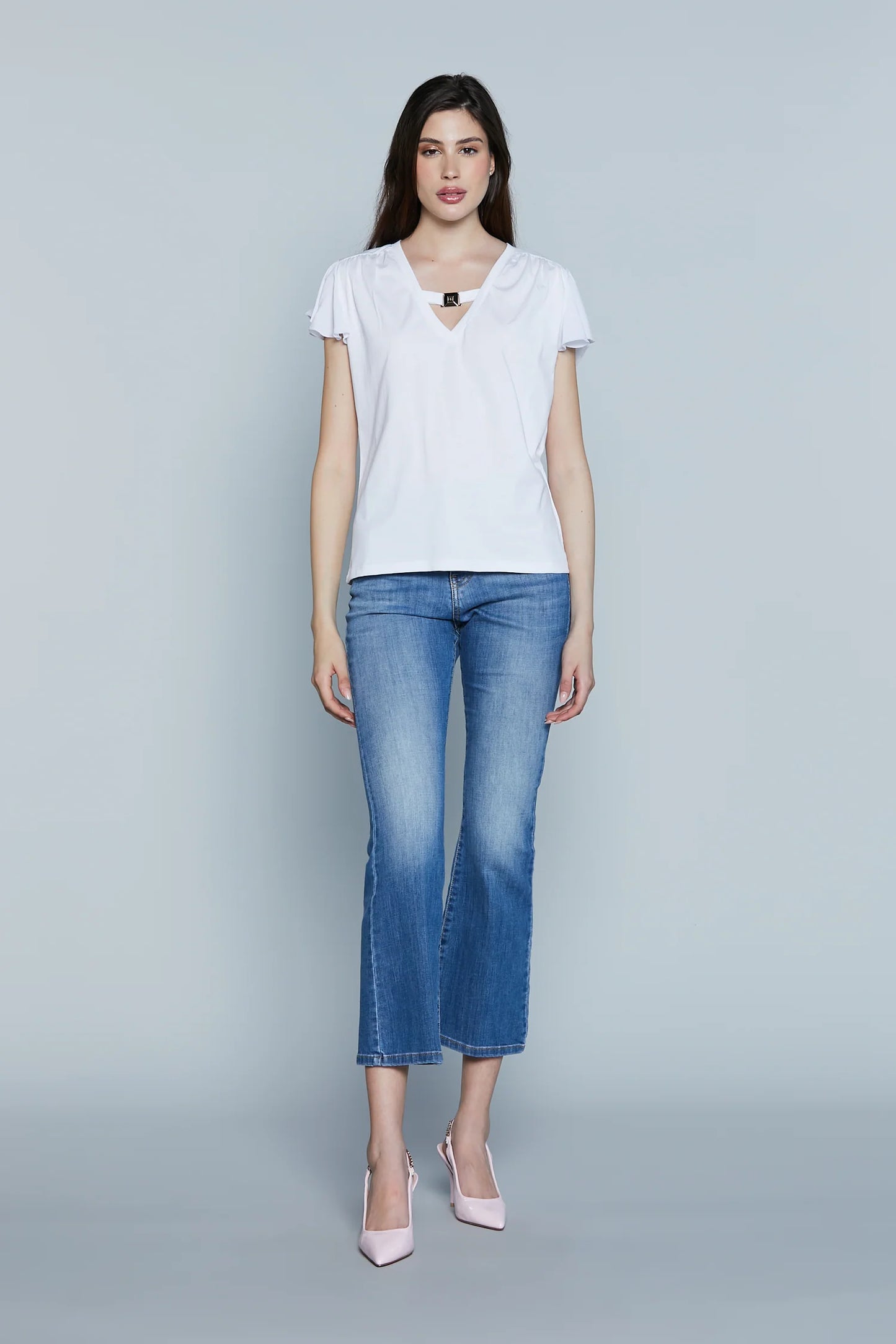 T-SHIRT MANRESA M/M CON MANICHE IN GEORGETTE. SCOLLO V CON PASSANTE LOGO