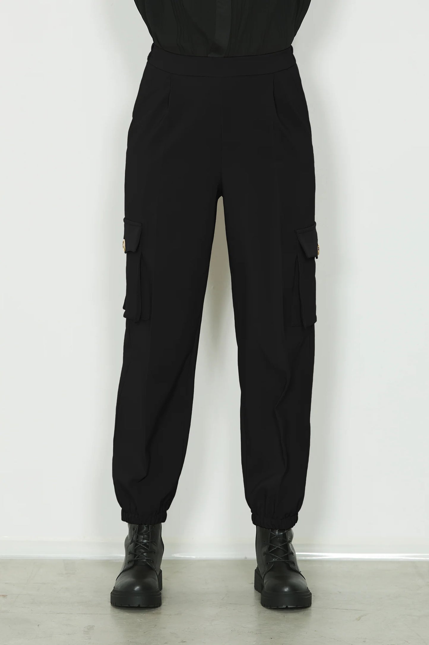 PANTALONI VITA ALTA CON ELASTICO PIU' TASCHE FRANCESI