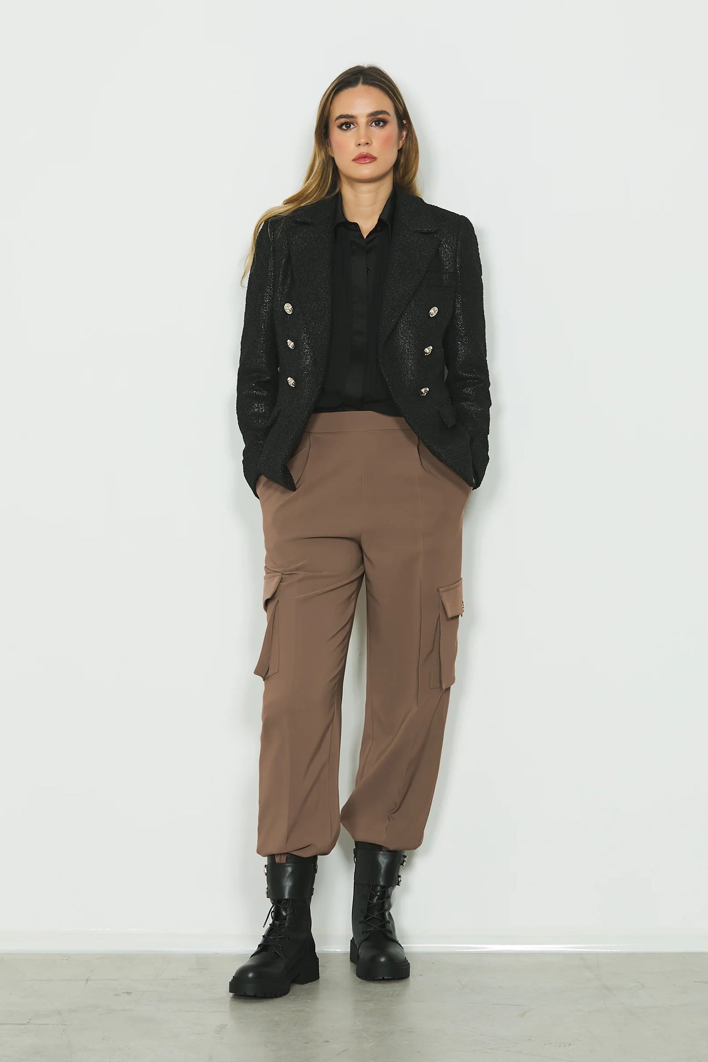 PANTALONI VITA ALTA CON ELASTICO PIU' TASCHE FRANCESI