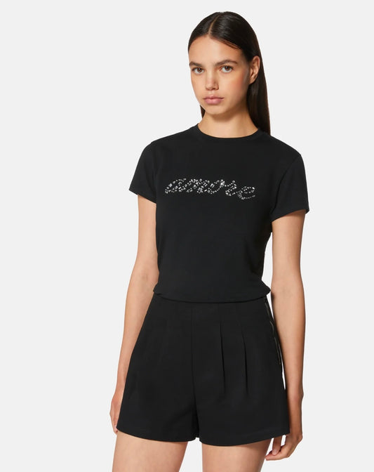 T-SHIRT CON SCRITTA AMORE IN STRASS