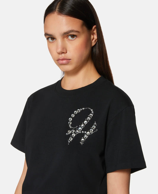 T-SHIRT CON SCRITTA STRASS