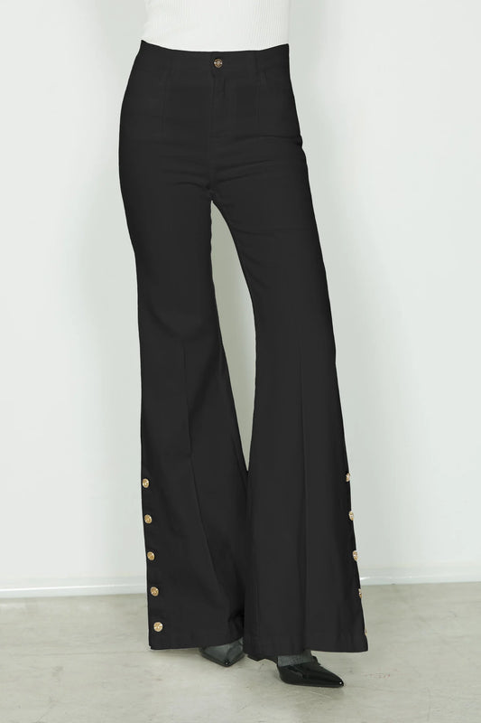 PANTALONE VITA ALTA ZAMPA 5 TASCHE CON IMPUNTURE PIU' SPACCHI CON BOTTONE ORO