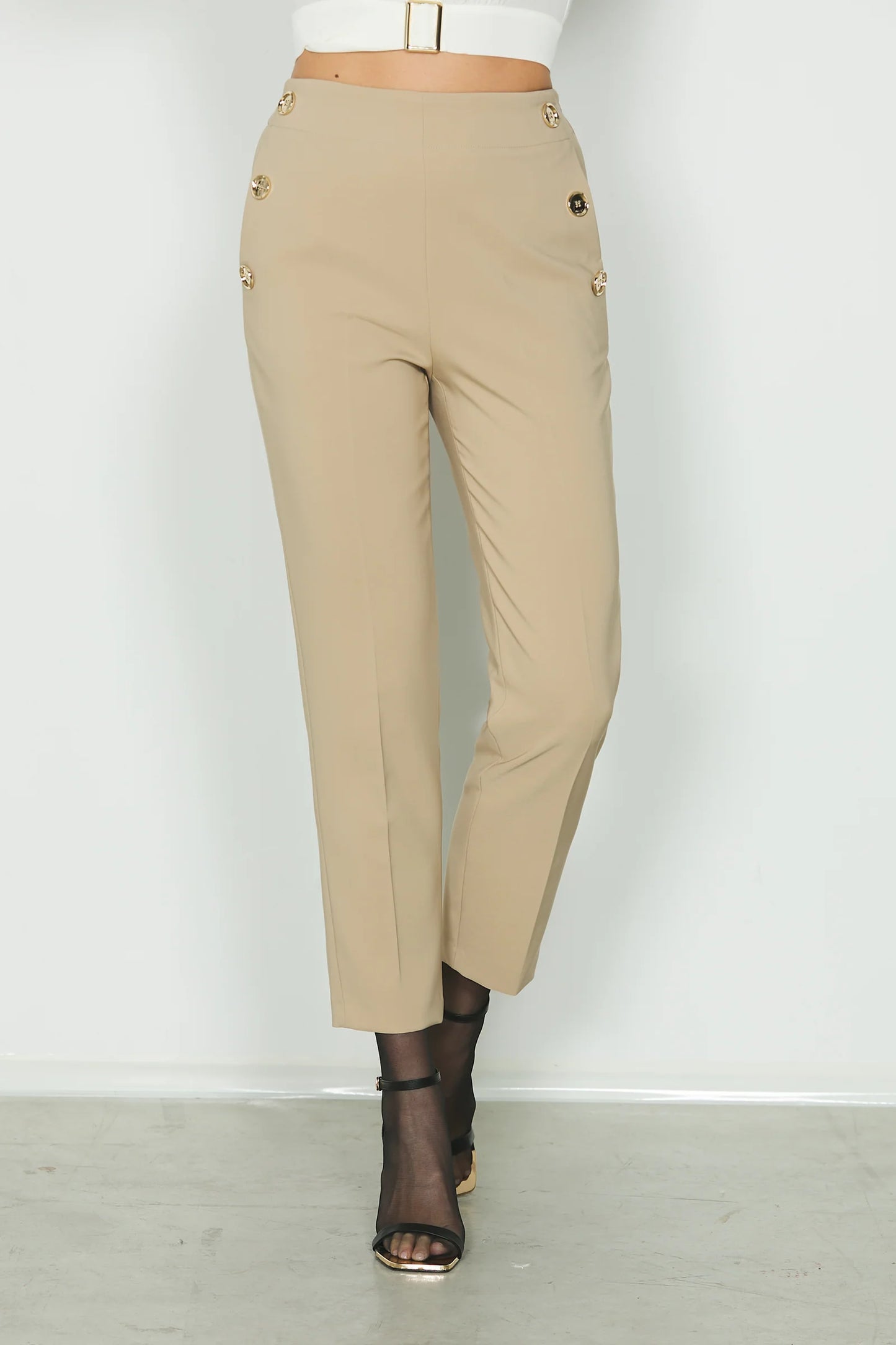 PANTALONE A VITA ALTA CON ELASTICO PIU' TASCHE FRANCESI PIU' FILETTO