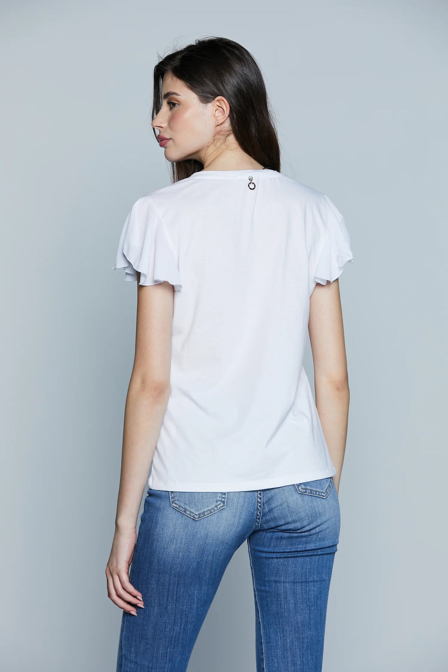 T-SHIRT MANRESA M/M CON MANICHE IN GEORGETTE. SCOLLO V CON PASSANTE LOGO