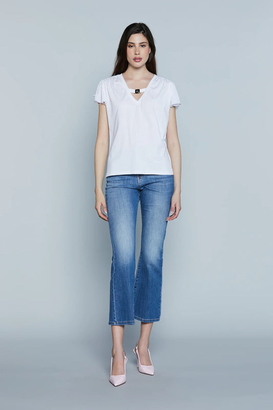T-SHIRT MANRESA M/M CON MANICHE IN GEORGETTE. SCOLLO V CON PASSANTE LOGO