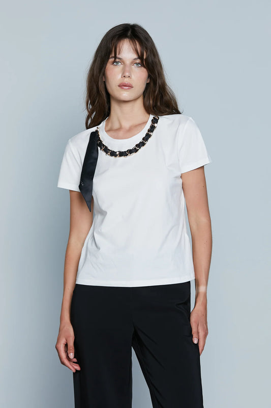 T-SHIRT CON APPLICAZIONE FOULAR LOGO PIU' CATENA