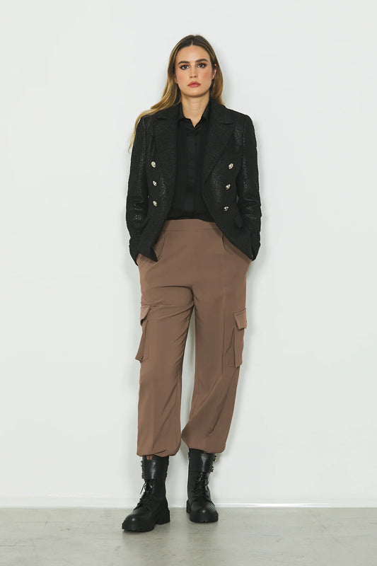 PANTALONI VITA ALTA CON ELASTICO PIU' TASCHE FRANCESI