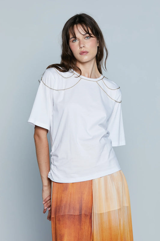 T-SHIRT CON APPLICAZIONE CATENE PIU' ARRICCIO FIANCO